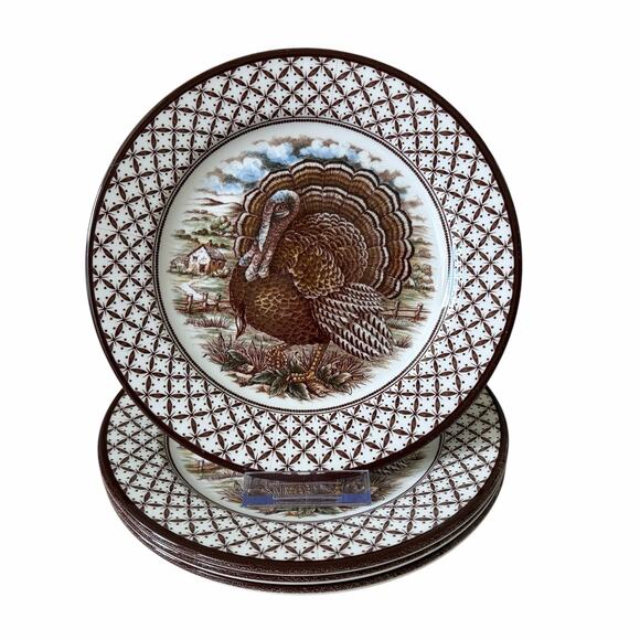 Royal Stafford Other - 4 Royal Stafford Thanksgiving TURKEY Porcelain Salad Plates 8in England NEW